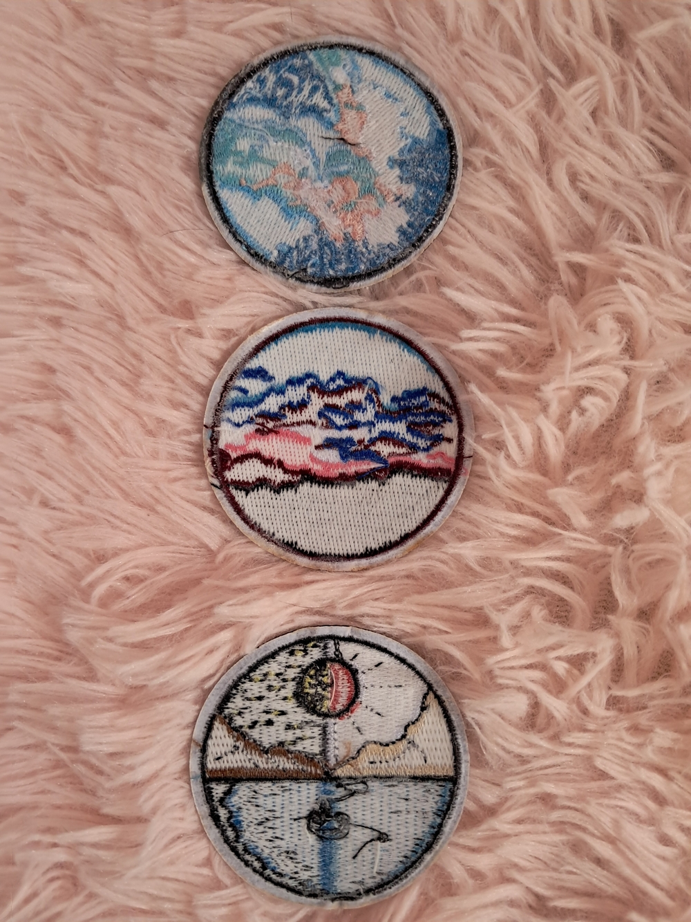 Earthy Bohemian Asian Influenced Embroidered Patch Trio - Picture 6 of 7